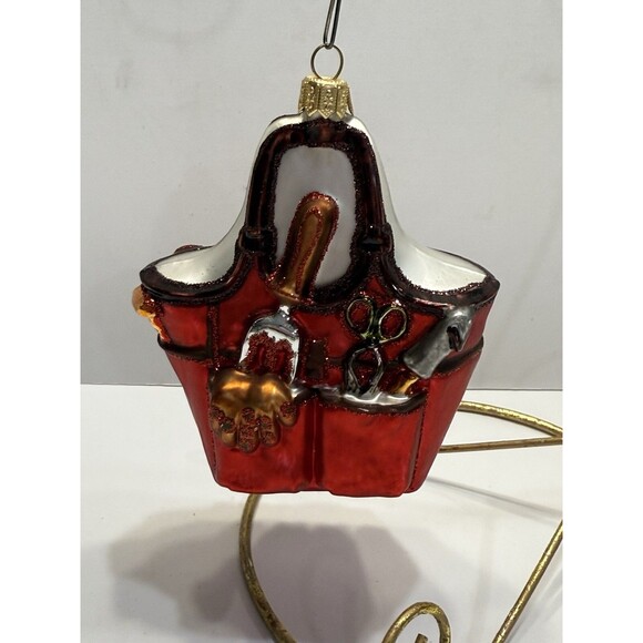 Poland Blown Glass Garden Tool Bag Pruning Shears Ornament Cottage Christmas - Picture 1 of 8